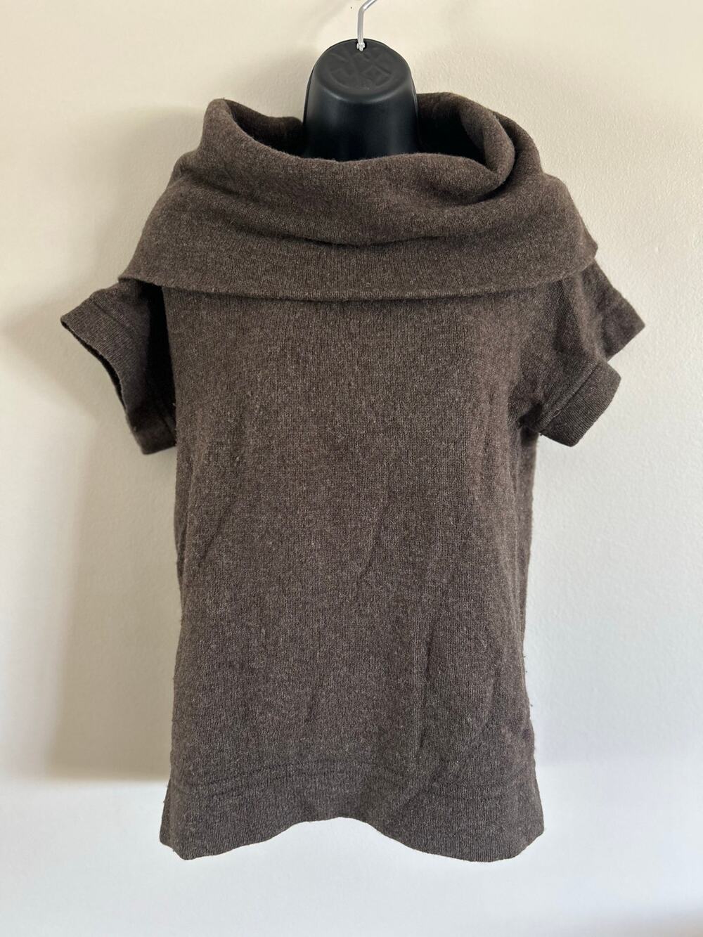 Gap Lambswool Cowl Neck Sweater Small Brown Short Sleeve Wool Blend
